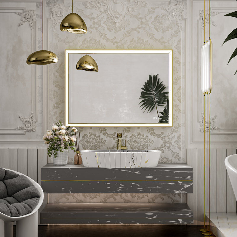 Ivy Bronx LED Metal Framed Bathroom Mirror Anti fog Function 3 Color Adjustment Reviews Wayfair